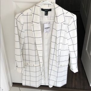 White and black pinstripe blazer
